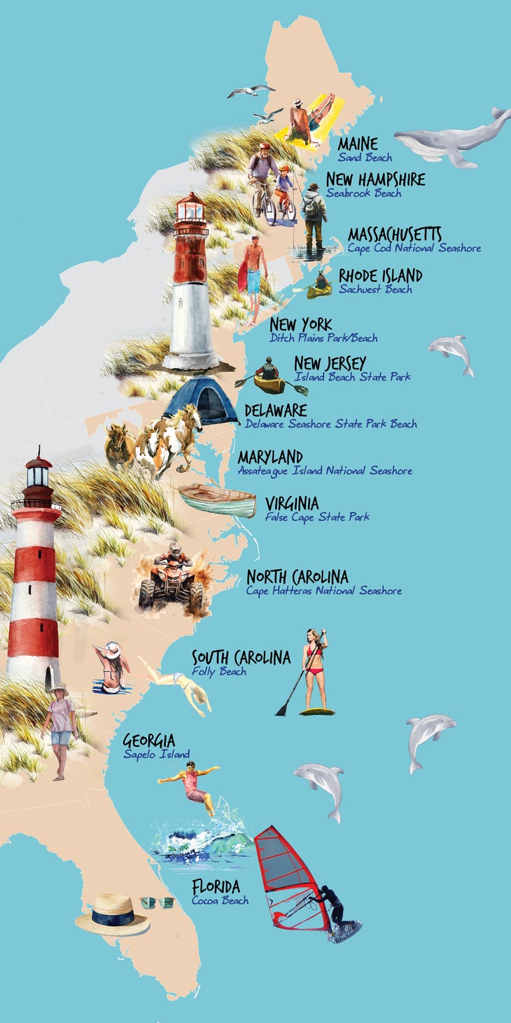 Map illustration of some of the best east coast beaches