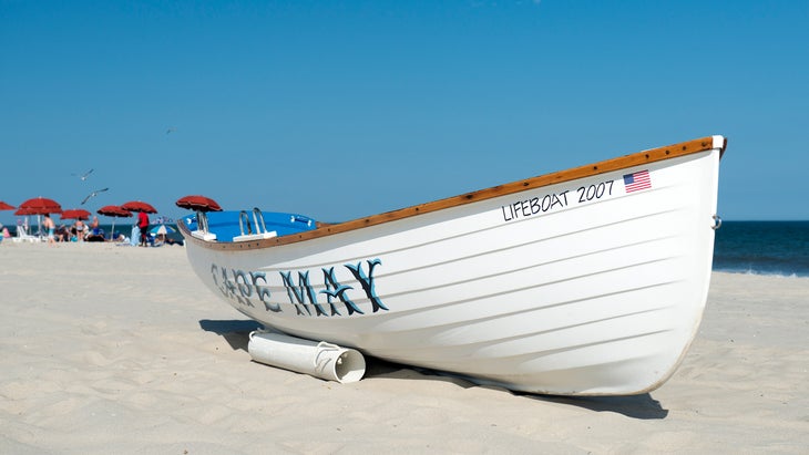 A retired lifeguard boat at Cape May Beach, New Jersey