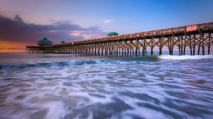 The fishing pier at sunrise, in Folly Beach, South Carolina