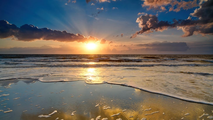 Beautiful sunrise on Hunting Island State Park beach, South Carolina