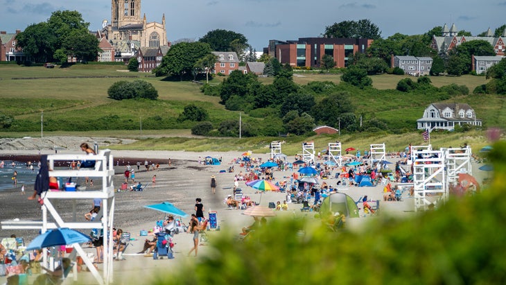 People sunning on Sachuest Beach, also known as Second Beach, in Middletown RI