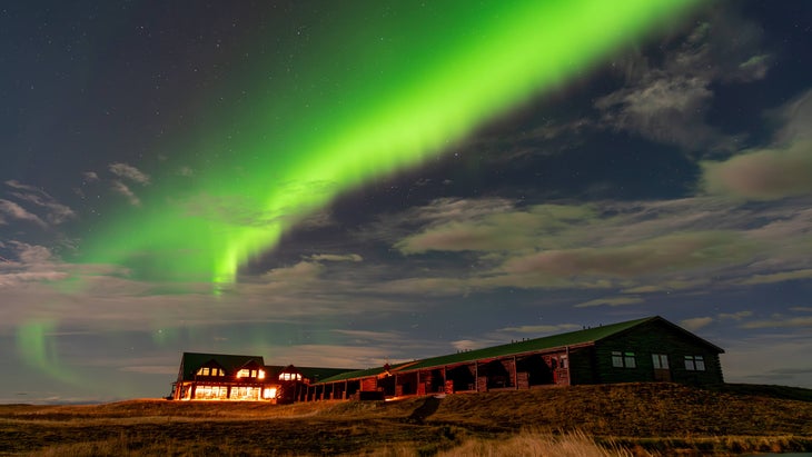 The Northern Lights popping off above the Hotel Rangá