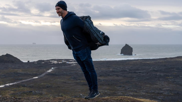 The wind gusts were actually strong enough to hold the author up like this.