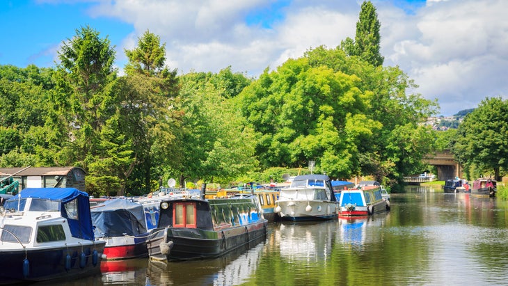 canal boats in Liverpool England near rodley