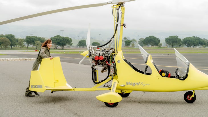 Paul leaning on a gyrocopter