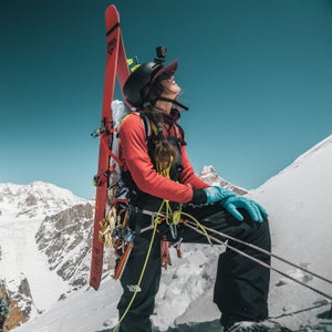 Lusti climbing in Pakistan’s Karakoram range on their expedition to ski the Great Trango Tower