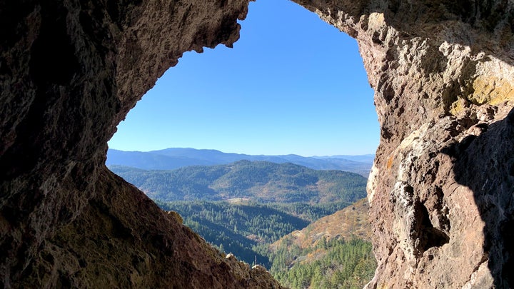 An actual cave just an hour's walk from the dark retreat “caves” southeast of Ashland, Oregon.