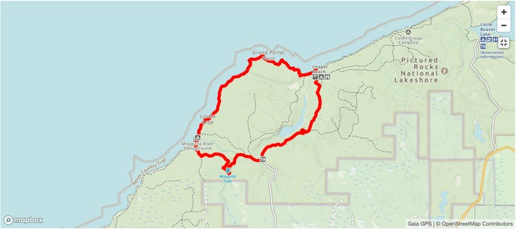 Miner's Castle Overlook Loop via North Country Trail and Chapel Rock Trail map