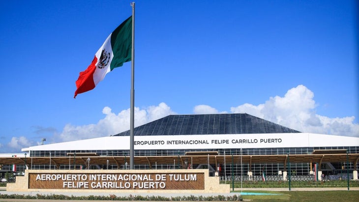 An exterior shot of the new international airport in Tulum, Mexico, which opened in December 1, 2023.