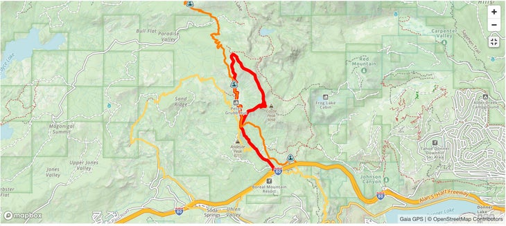 Peter Grubb Hut via Pacific Crest Trail and Castle Valley North Road map