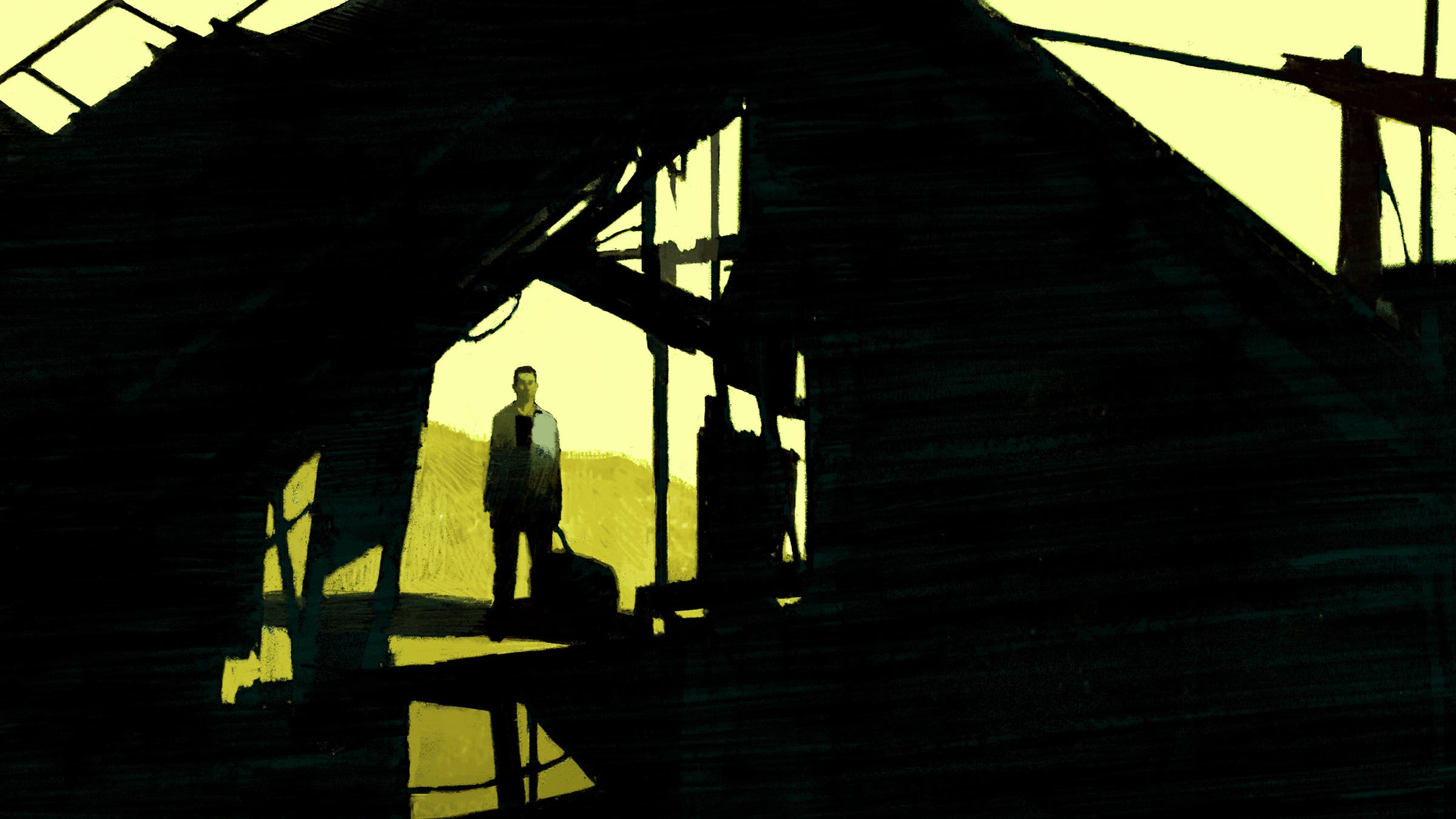 Illustration of someone looking through a building