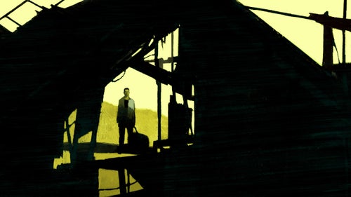 Illustration of someone looking through a building