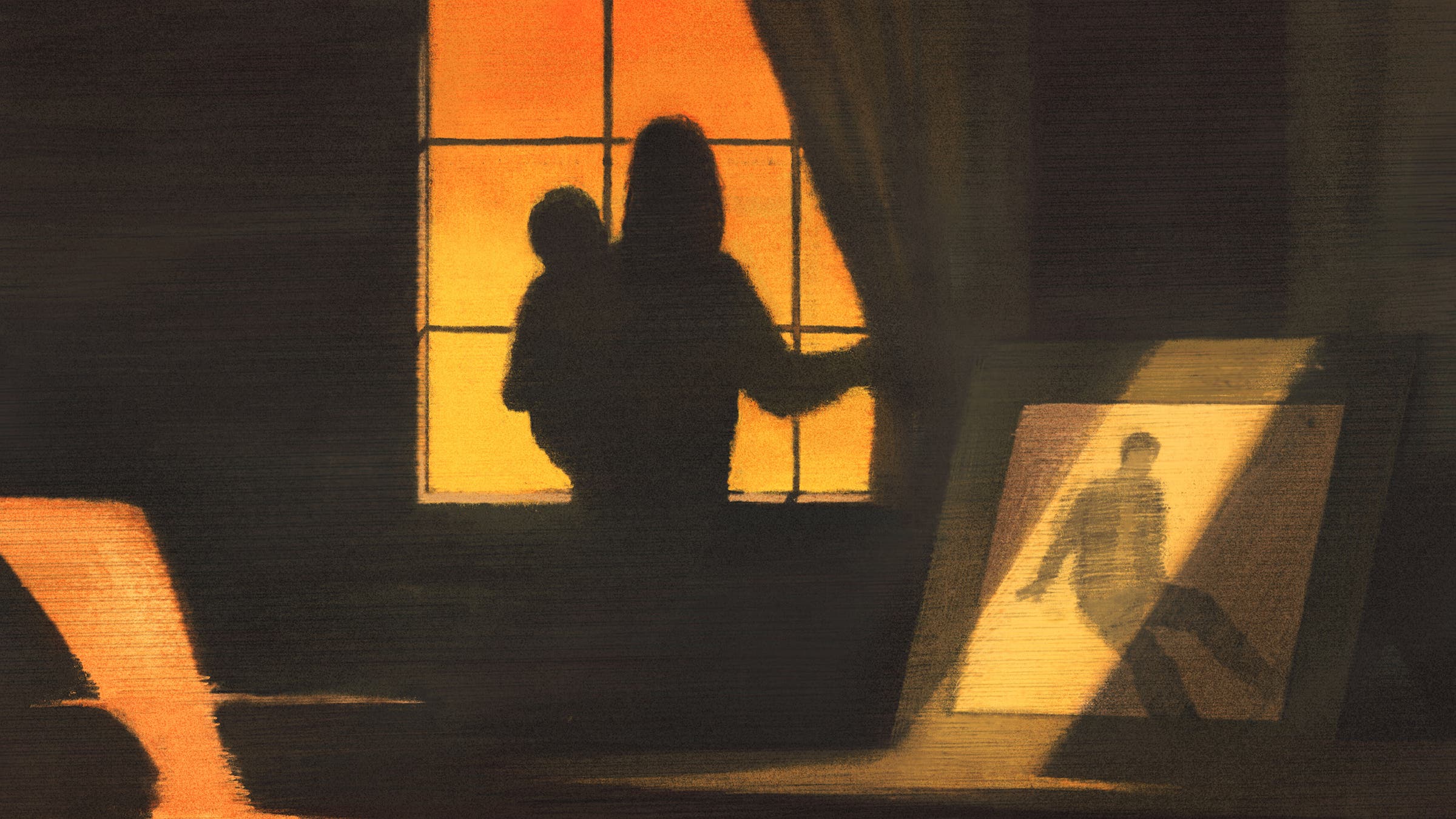 Illustration of someone looking out a window with a child