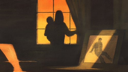 Illustration of someone looking out a window with a child