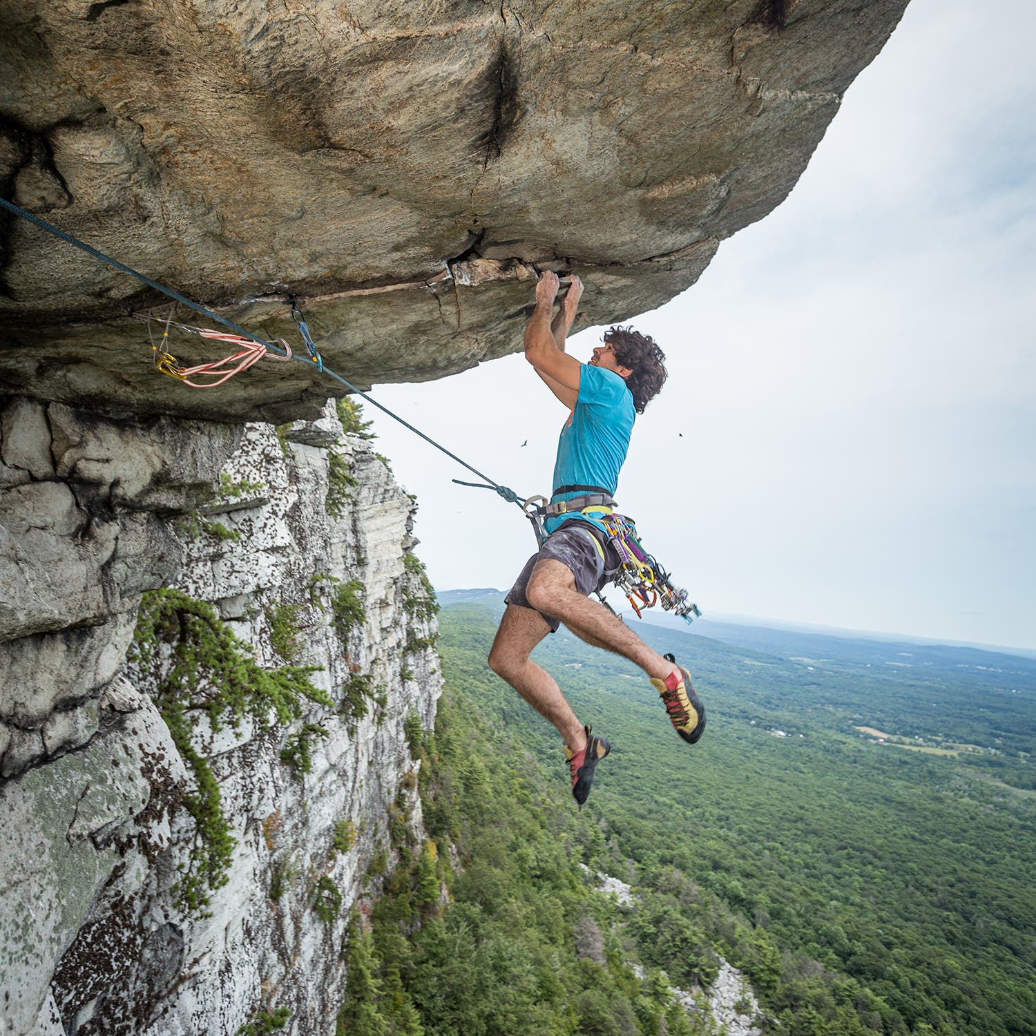 Tackling an overhang in the Shawangunks