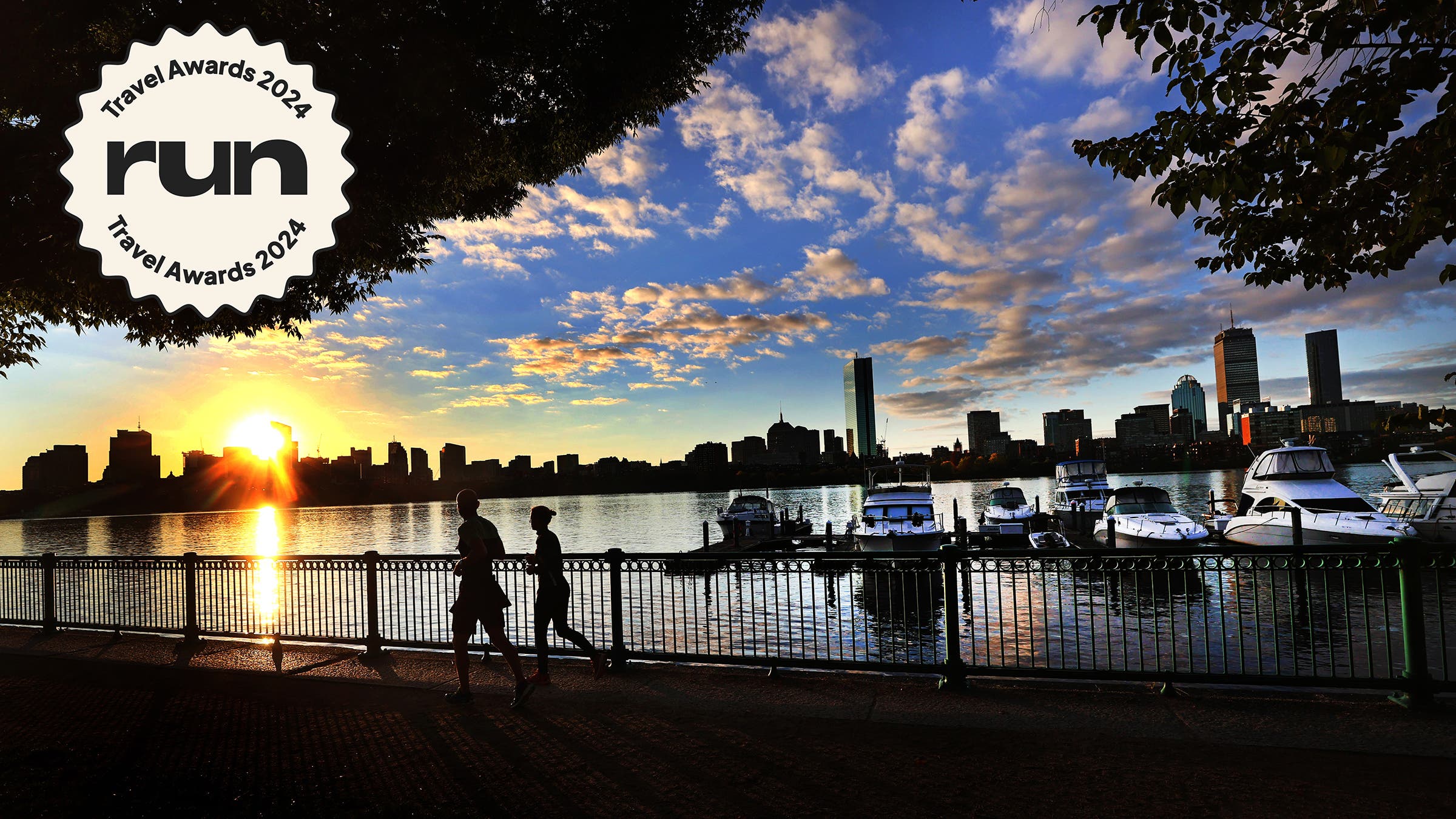 Runners near a harbor