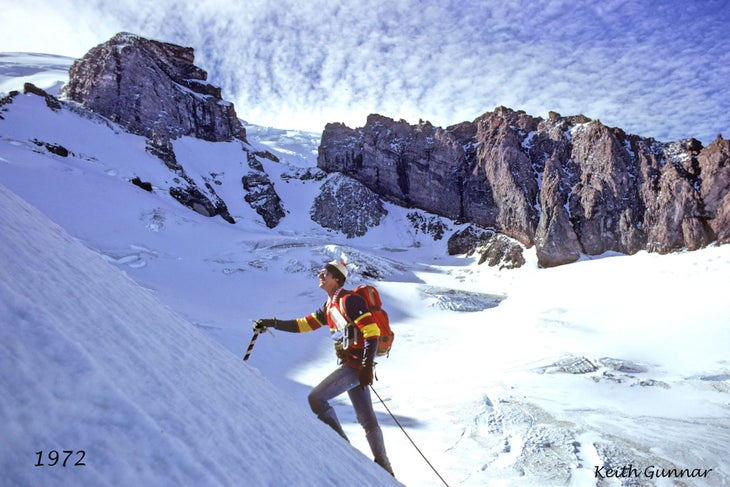 Lou Whittaker above the Cowlitz Glacier in 1973