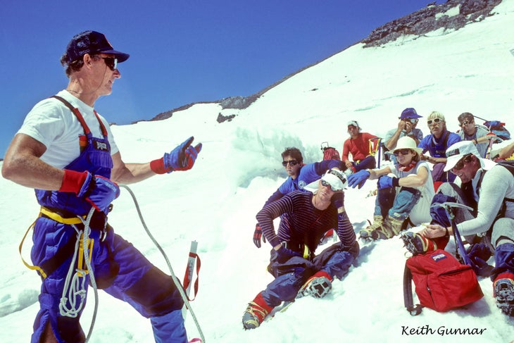 Lou Whittaker teaches a class how to climb in 1986