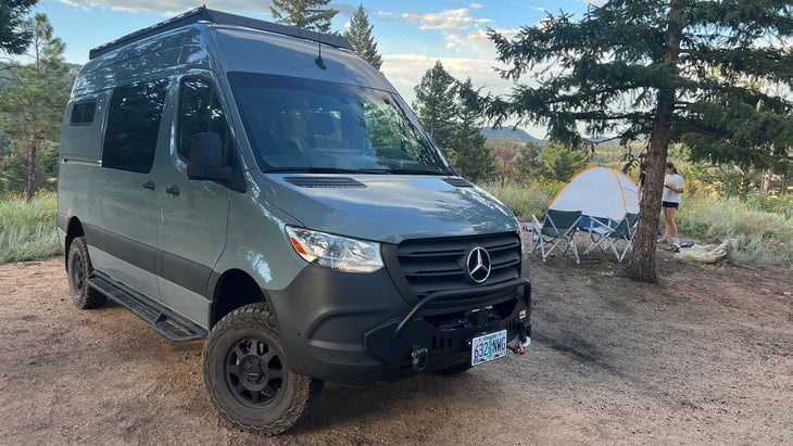 sprinter van and disbursed camping along Gross Reservoir’s Winiger Ridge in Colorado