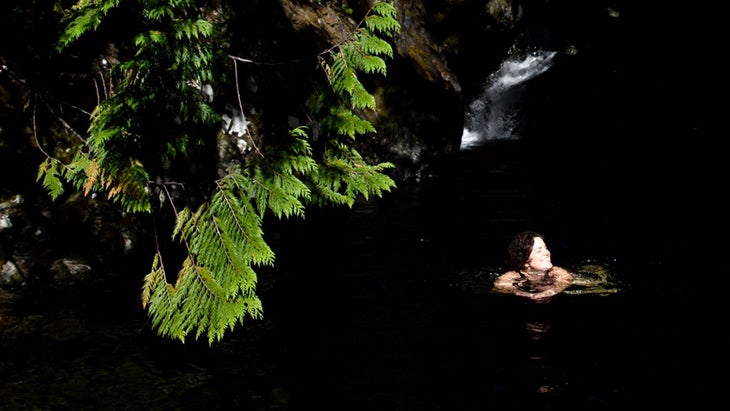 Writer Kathleen Rellihan during a cold plunge on Vancouver Island, British Columbia