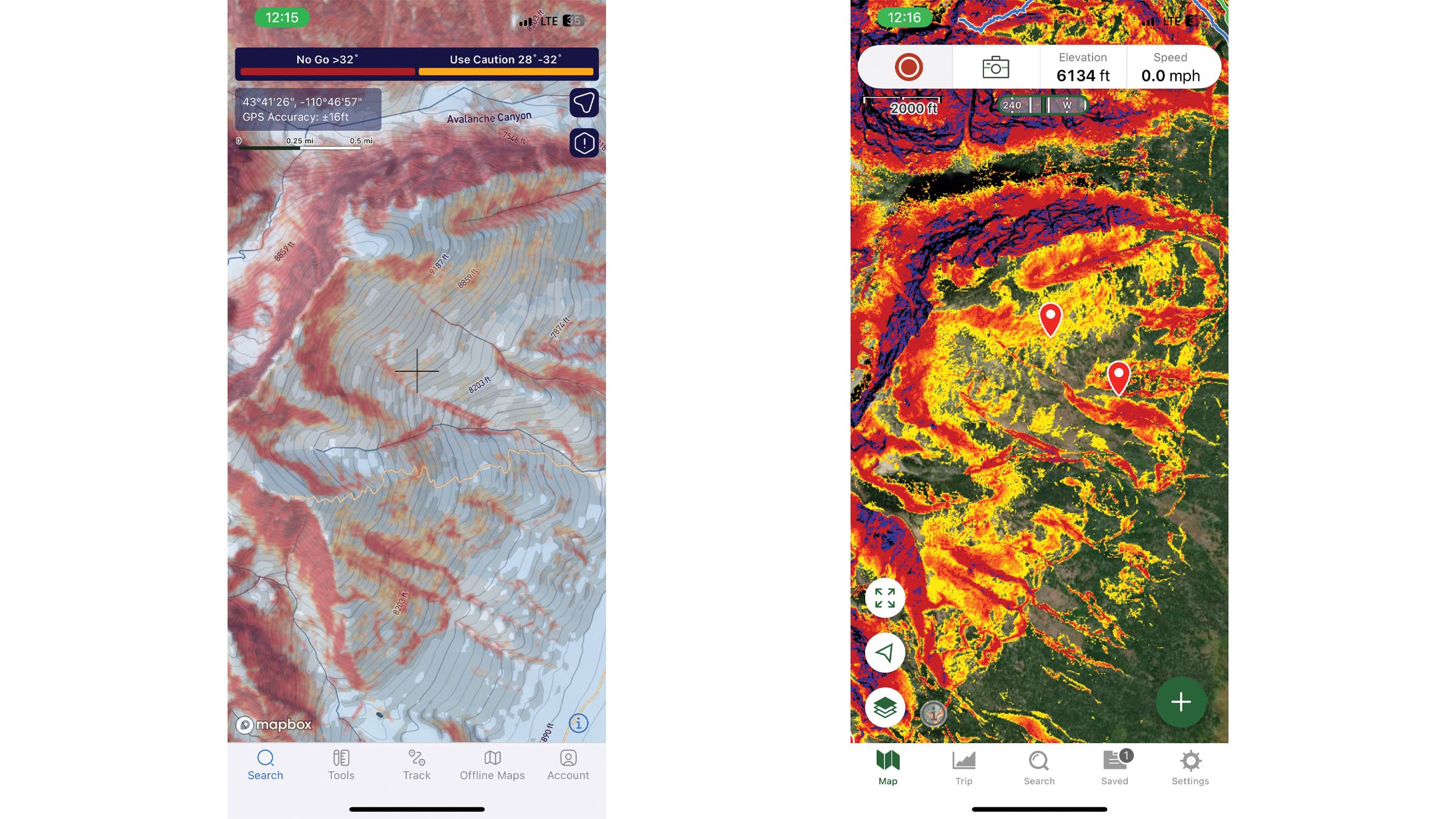 Screenshots from the Aspect Avy app
