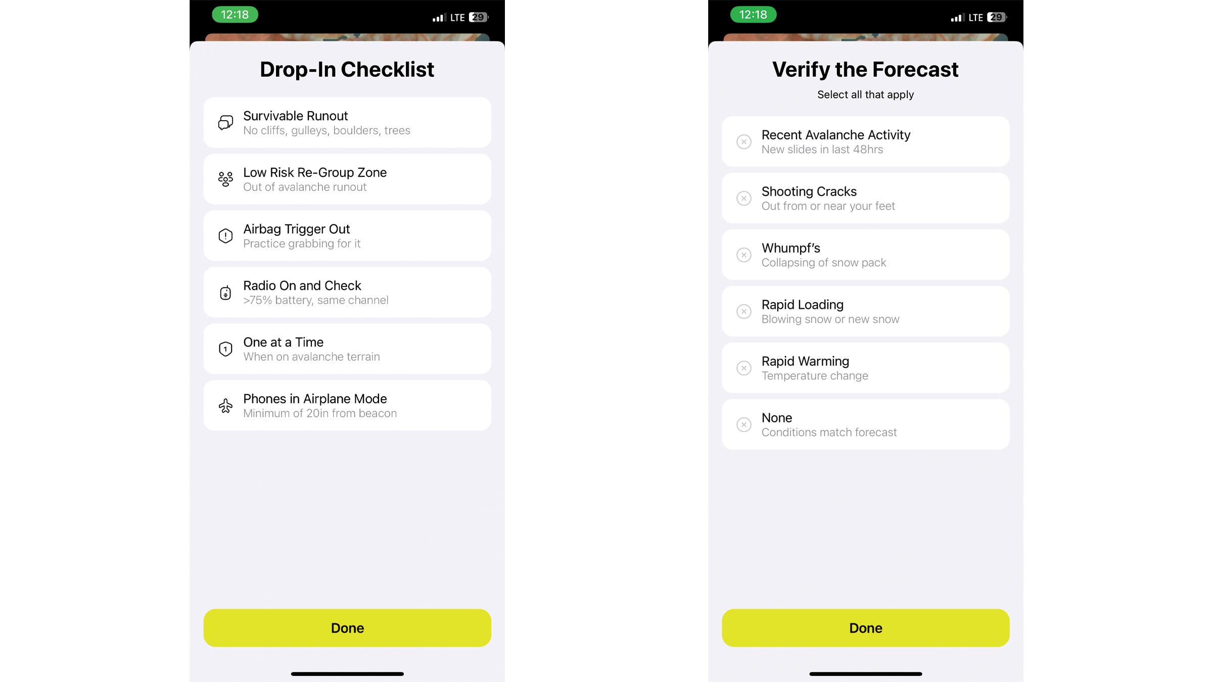 Screenshots from the Aspect Avy app