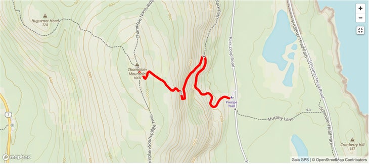 Champlain Mountain via The Precipice Trail map