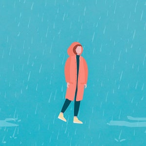 illustration of a person in a rain jacket in the rain