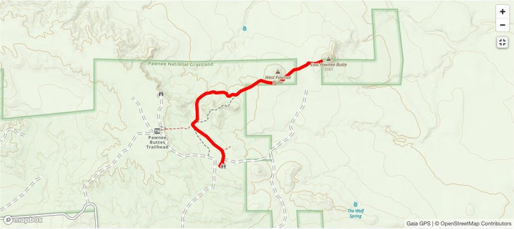 East Pawnee Butte via Pawnee Buttes Trail map