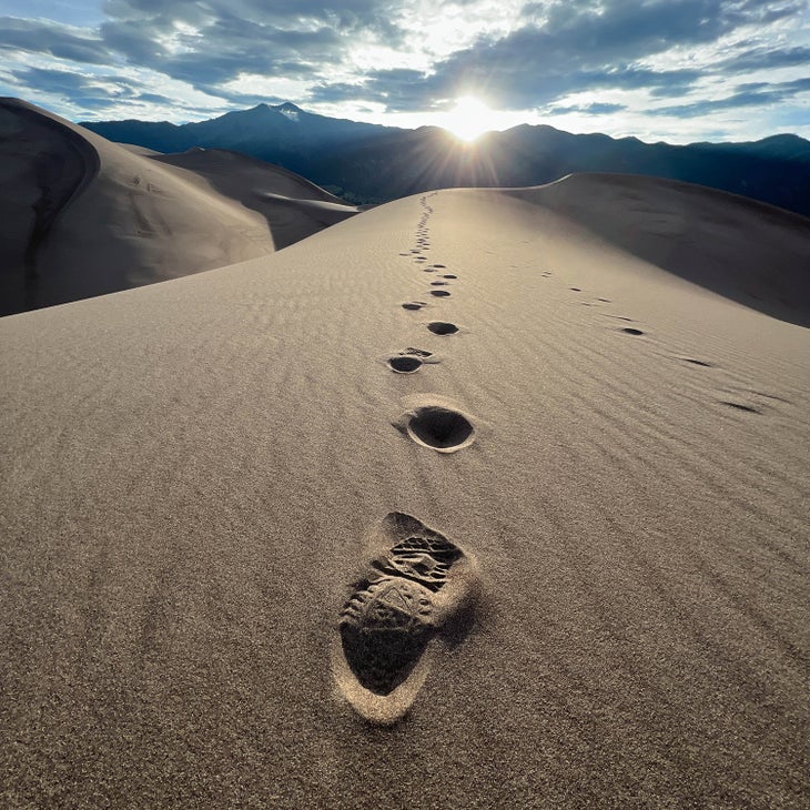 A sunrise hike across Great Sand Dunes National Park and Preserve, San Luis Valley, Colorado