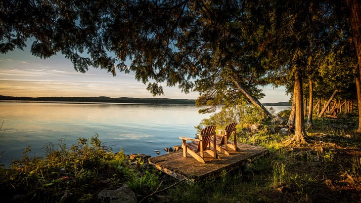 chairs looking out at Gunflint Lake, Minnesota