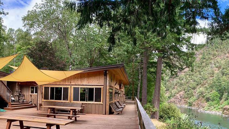 Paradise Lodge looking out over the Rogue River, in the Oregon forest