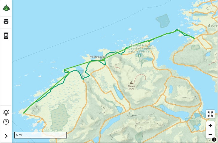 Norway's Atlantic Road from Kårvåg to Bud map
