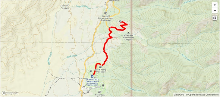 Pinyon Flats Campground via Overlook Trail map