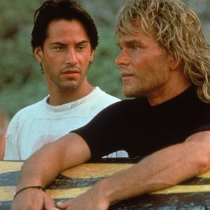 Keanu Reeves and Patrick Swayze filming Point Break in 1991