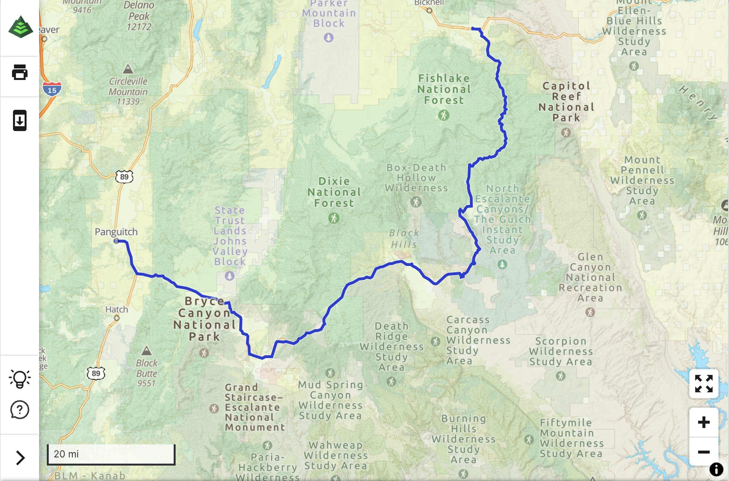 Scenic Byway 12, Utah map