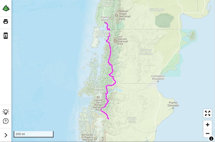 The Carretera Austral, Chile map