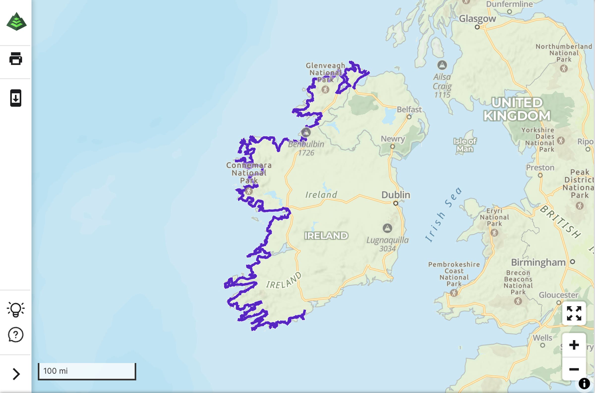 Wild Atlantic Way, Ireland map