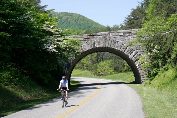 A cyclist on the Blue Ridge Parkway