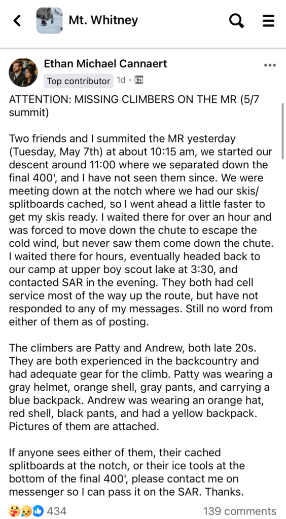 whitney climbers died