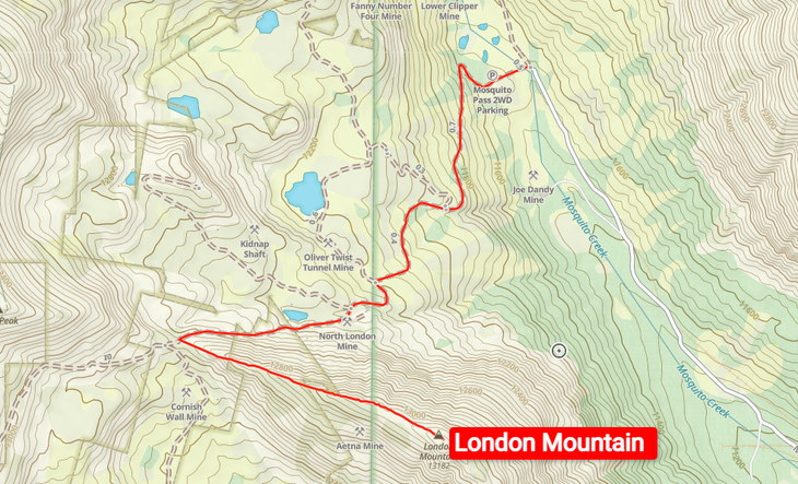 Gaia GPS map of London Mountain Colorado.