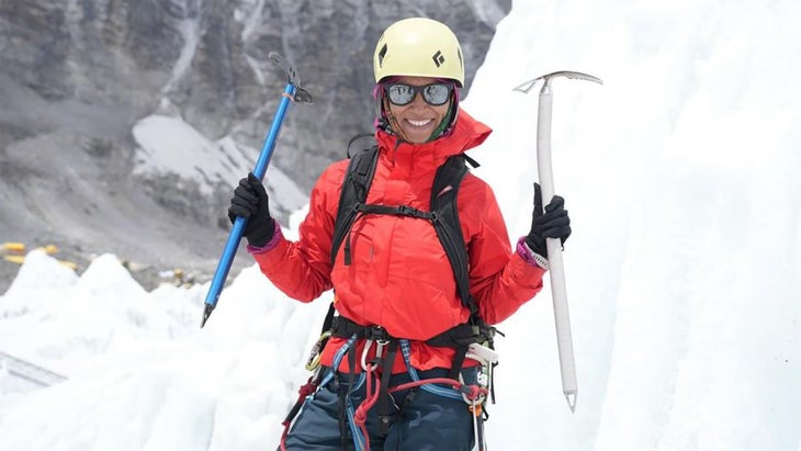 Mountaineer Purnima Shrestha on Mount Everest. 