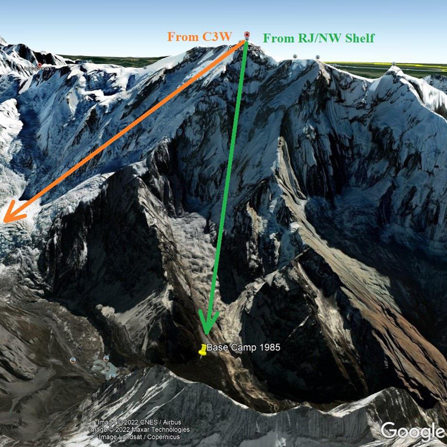 A Google Earth of the summit of Annapurna