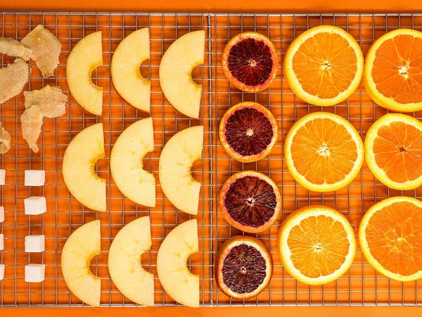 dried fruit slices including orange, ginger, pineapple