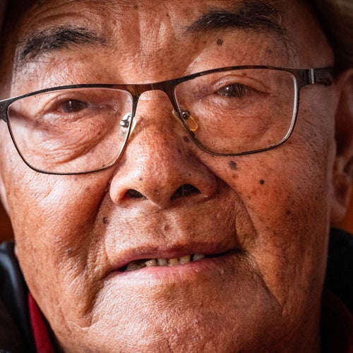 Kancha Sherpa, the only living member of the 1953 expedition, in Namche