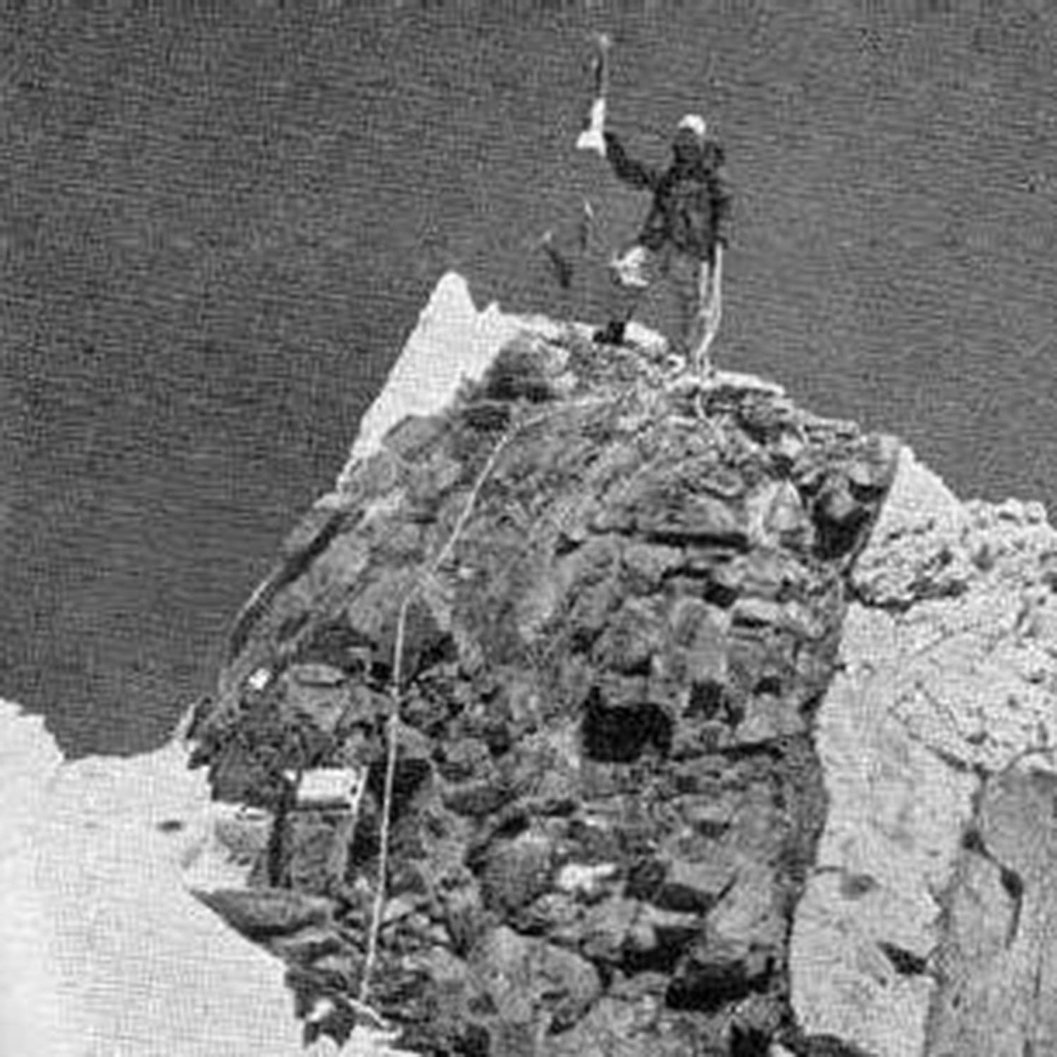 Japanese climber Toshio Imanishi was the first to reach the top of Manaslu, in 1956. His summit photo shows him standing on the true summit.