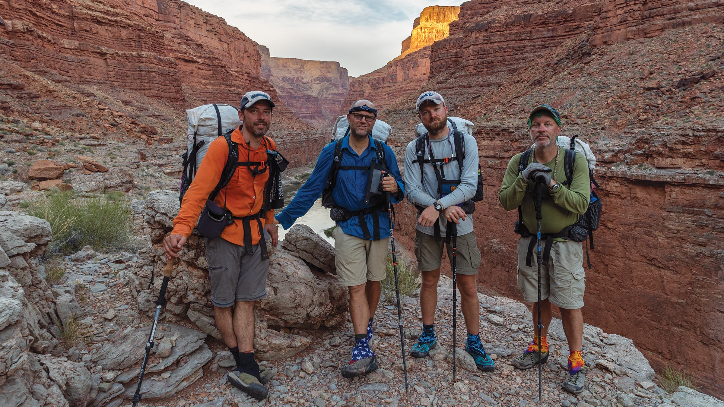 Left to right: No-nonsense canyon hikers Mike St. Pierre, Rich Rudow, Chris Atwood, and Dave Nally
