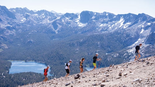 Runners ascend Dragon’s Back Trail during the Mammoth Trailfest in California.