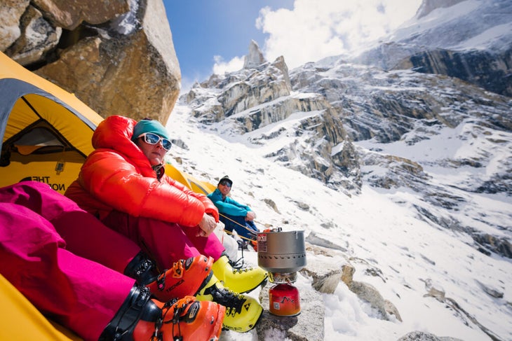 High on the great trango tower west face ski descent