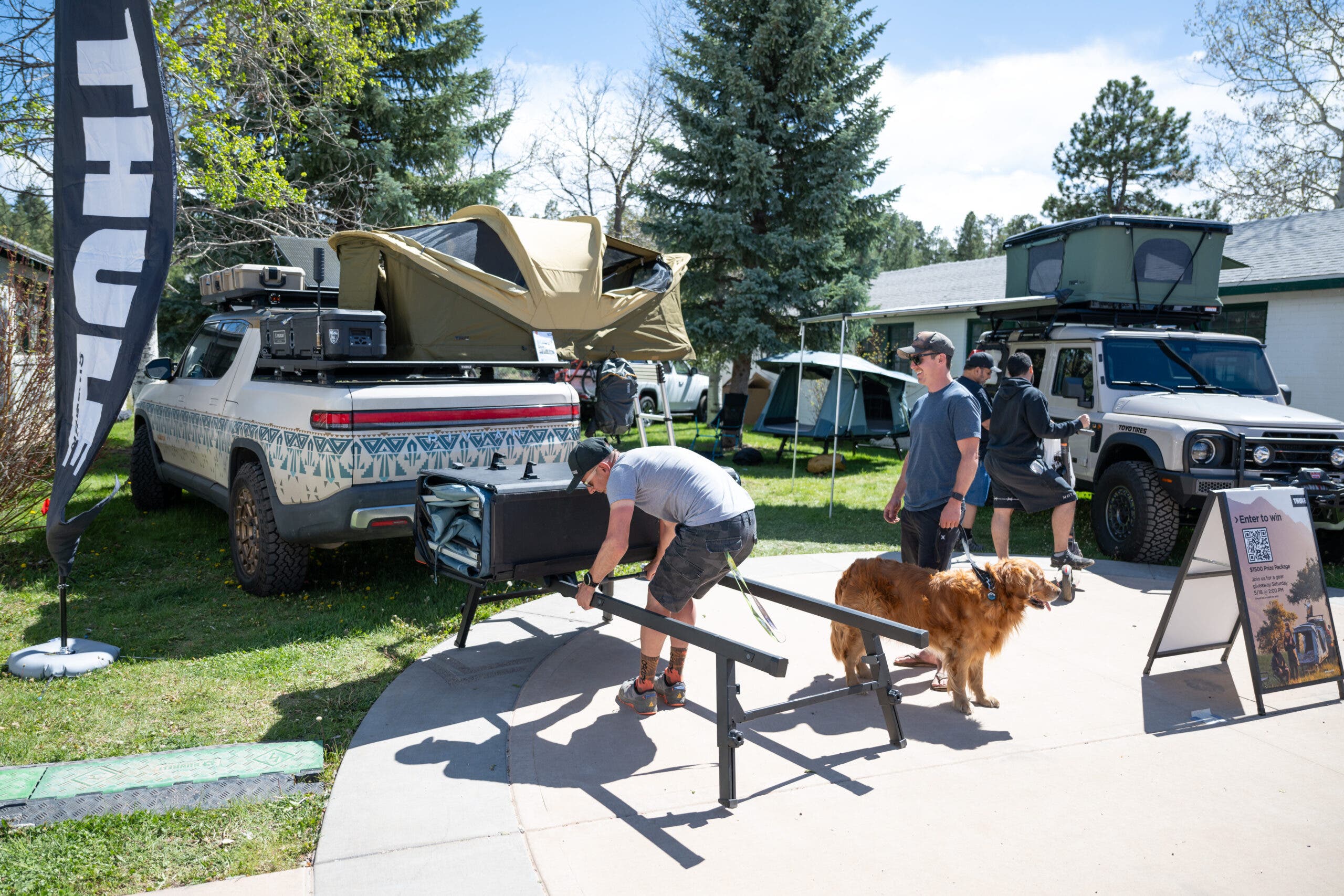 Andrew and Kicker check out the Thule booth at Overland Expo West.